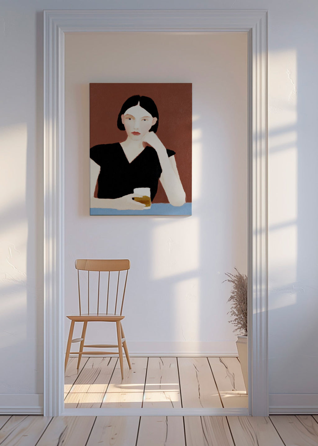 Køkkenkunst: kvinde med glas – Canvas