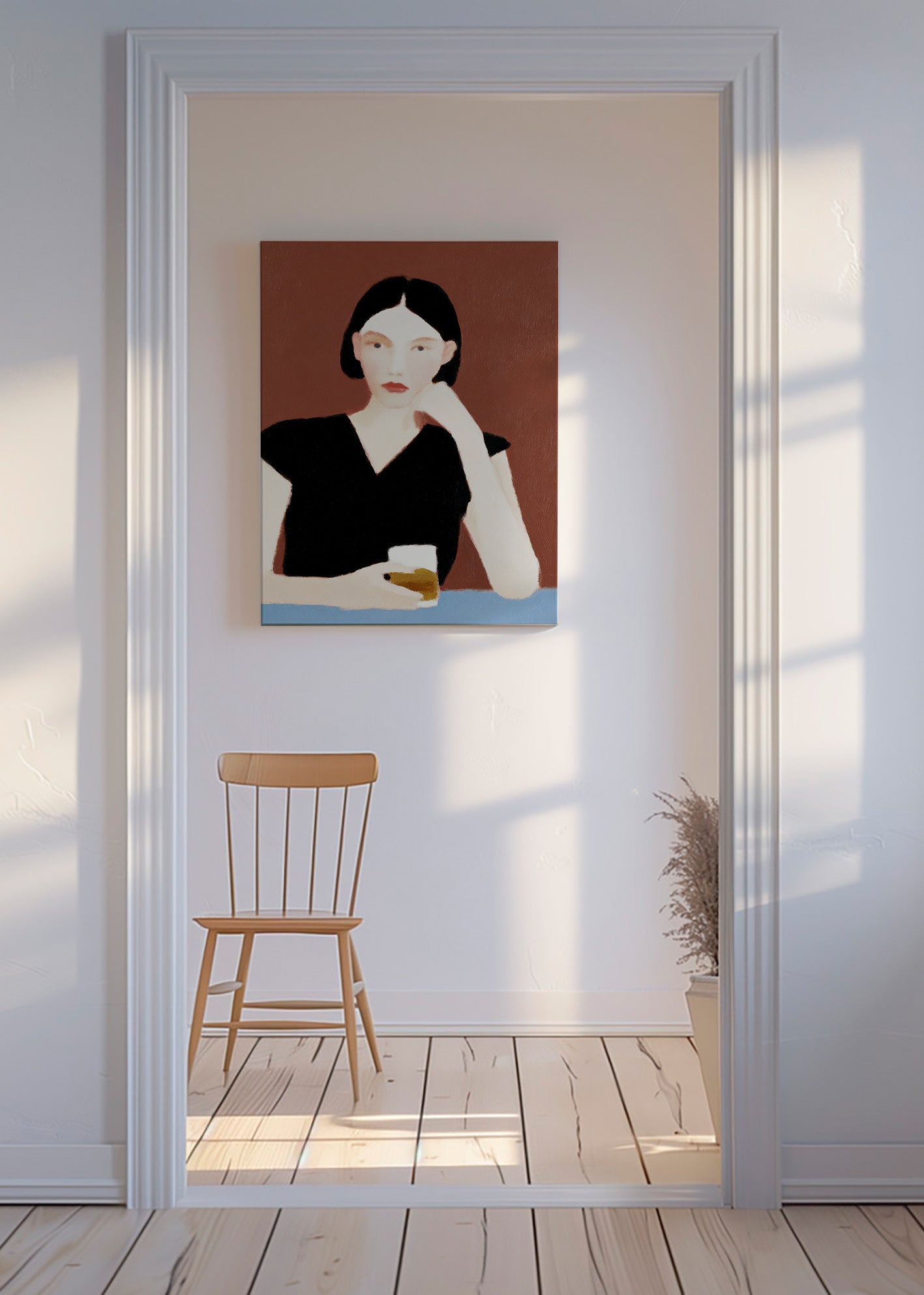 Køkkenkunst: kvinde med glas – Canvas