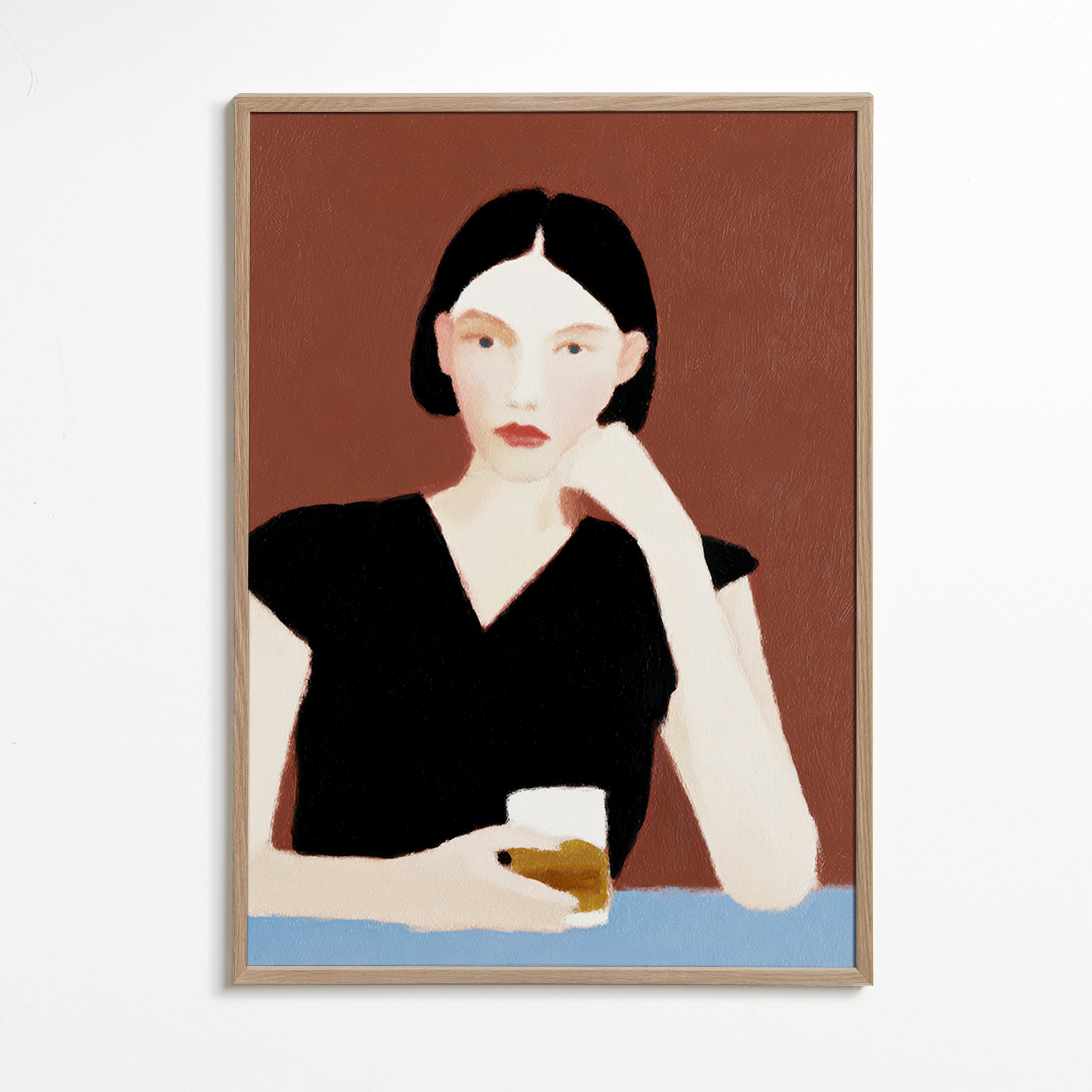 Køkkenkunst: kvinde med glas – Oak Frame