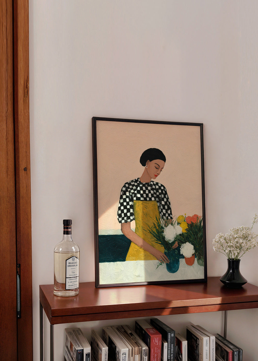 Botanisk plakat: blomsterhandler med gul forklæde og buket – Product3