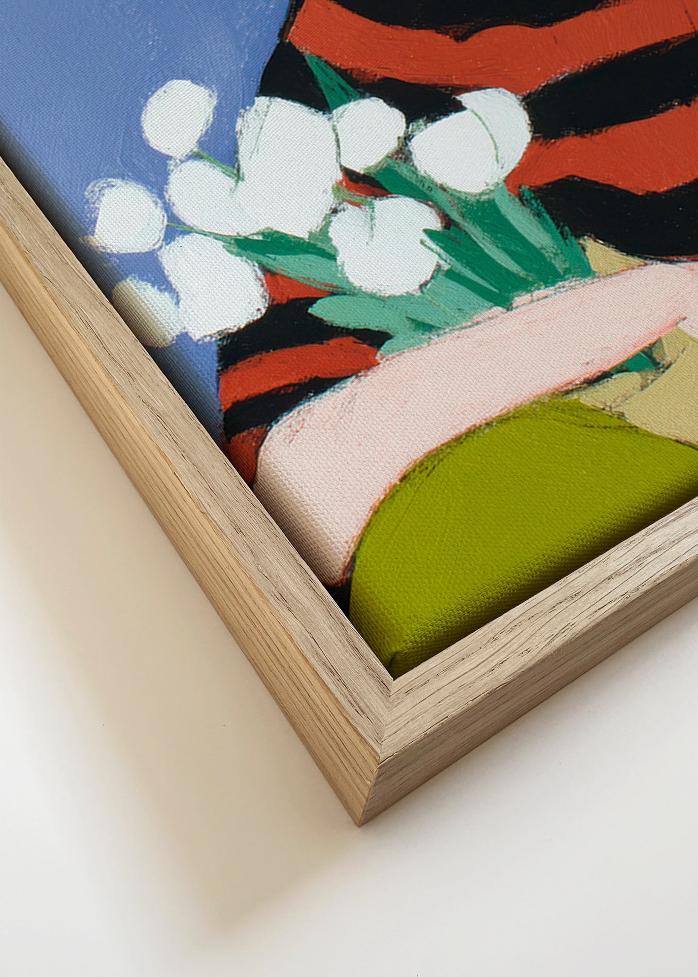 Illustration af kvinde med hvide tulipaner – Canvas detail
