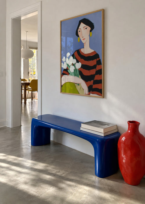 Portrait with White Tulips - Framed poster in an interior