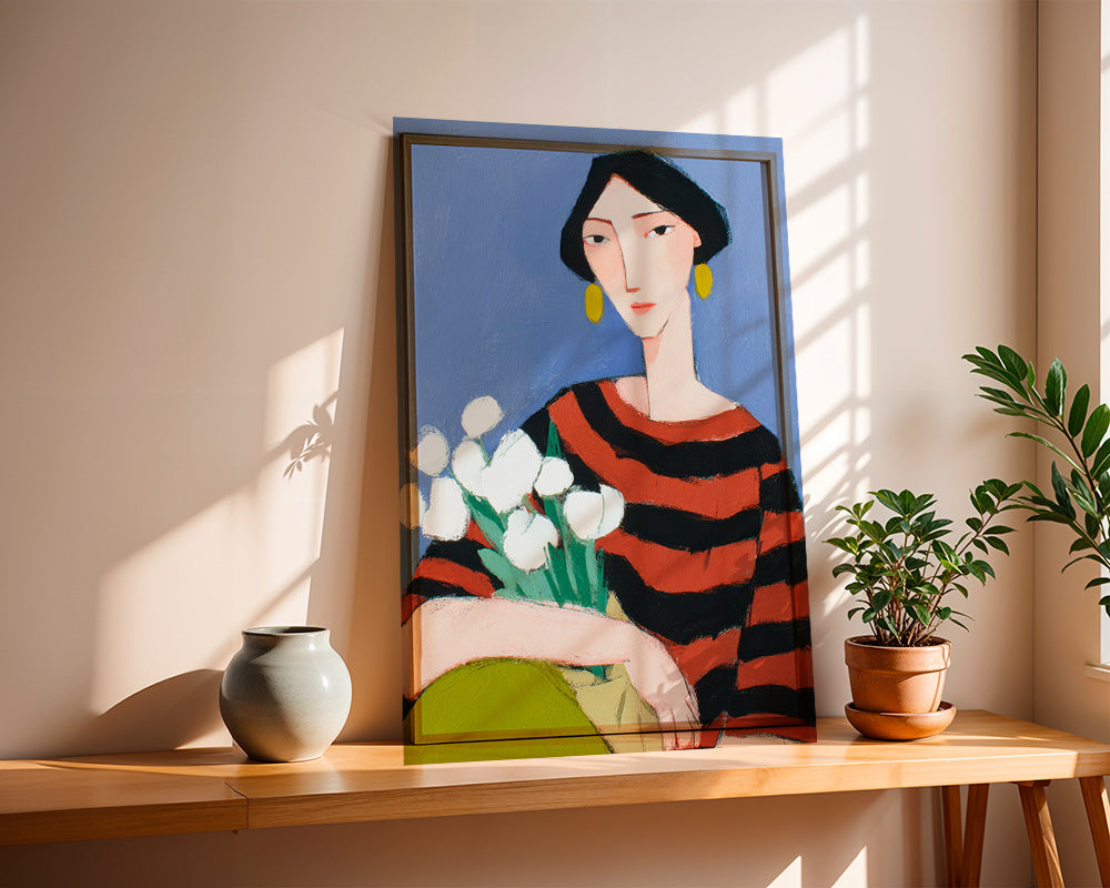 Illustration af kvinde med hvide tulipaner – Product3