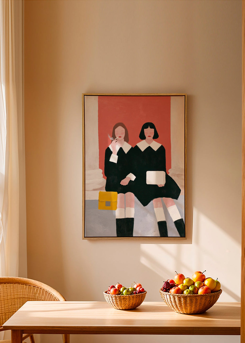 Illustration af to siddende figurer i retrostil – Canvas2