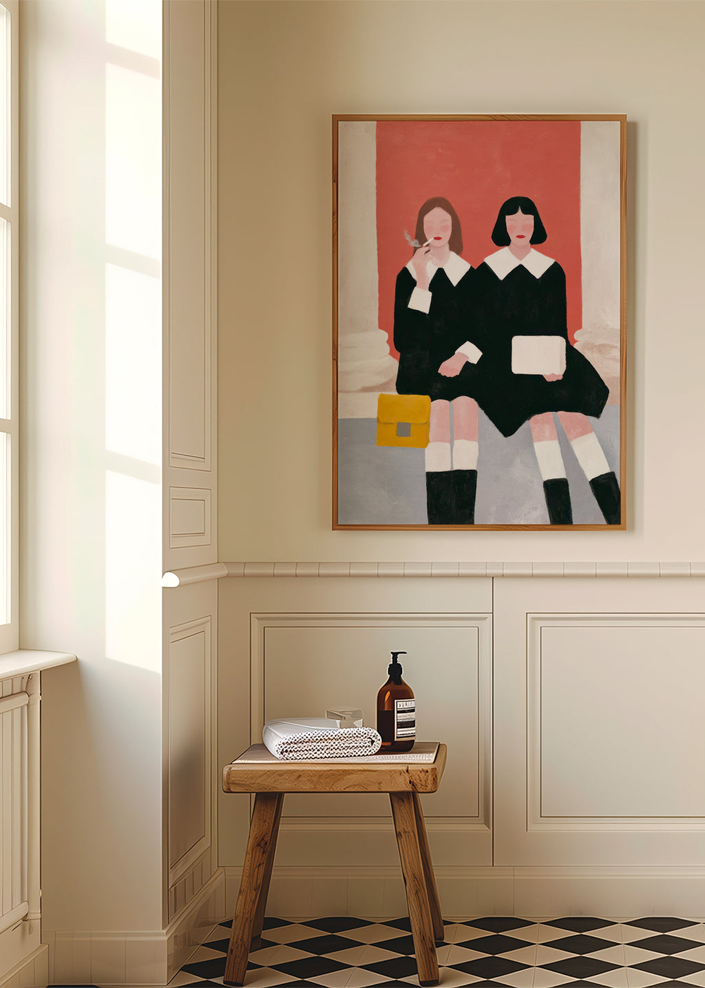 Illustration af to siddende figurer i retrostil – Product2
