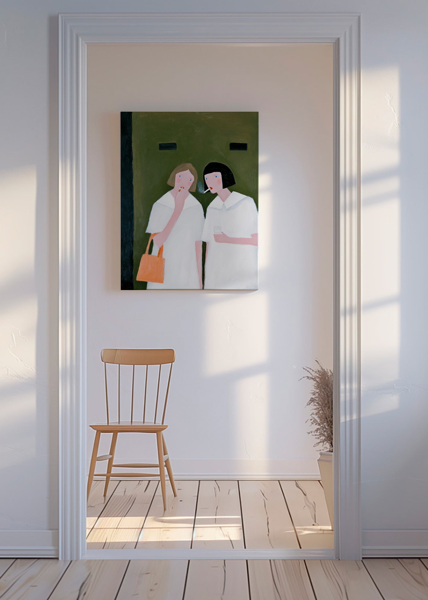 Illustration af to figurer, der ryger i blide toner – Canvas