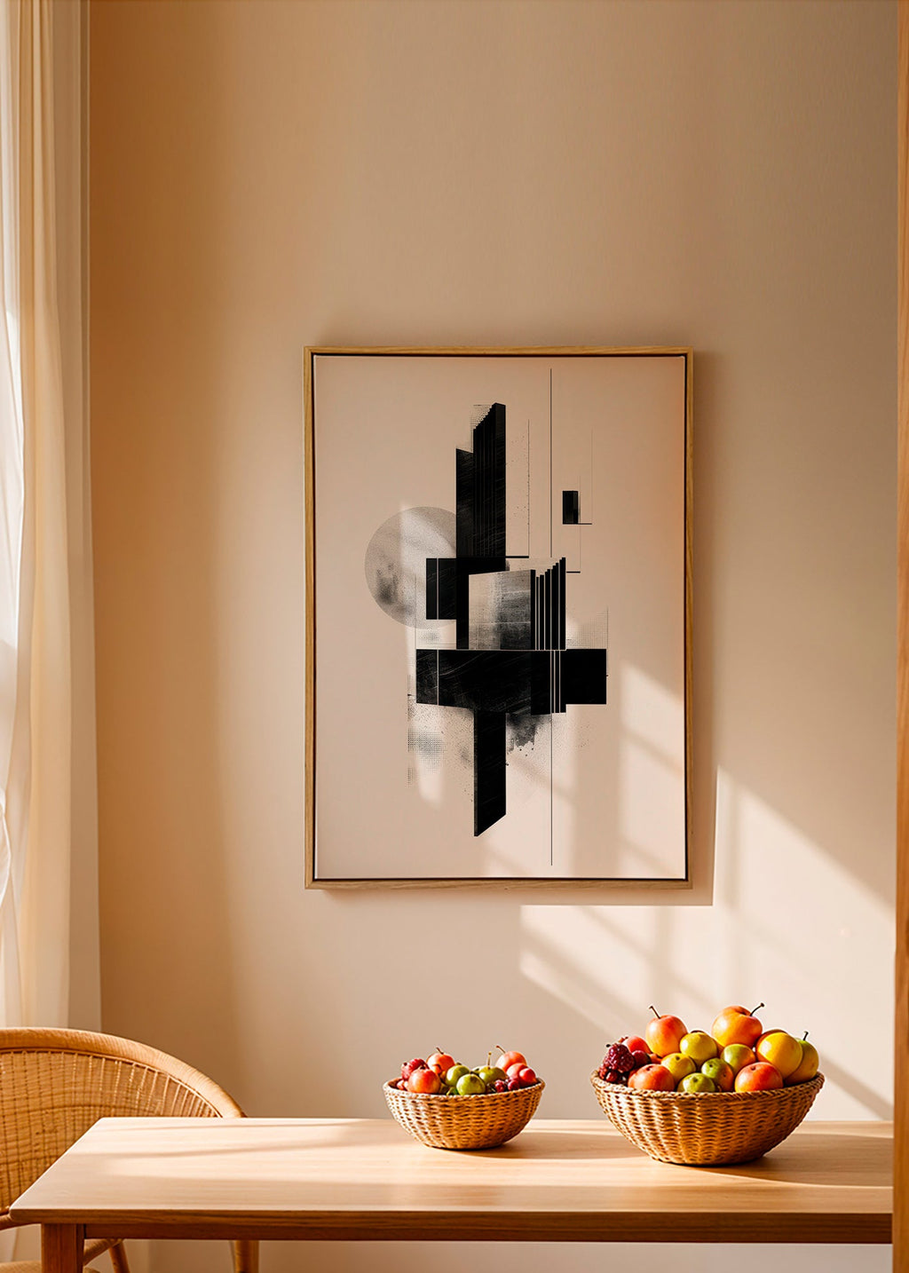Geometrisk plakat med arkitektoniske sort-hvide former – Canvas1