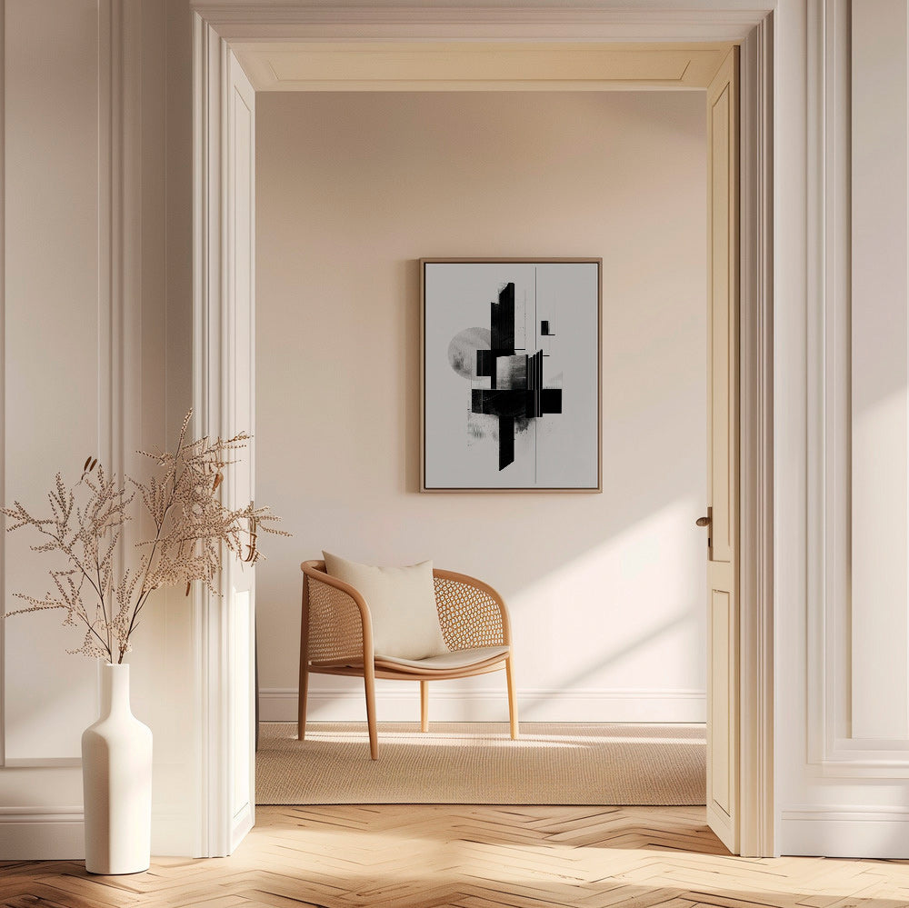 Geometrisk plakat med arkitektoniske sort-hvide former – Canvas2