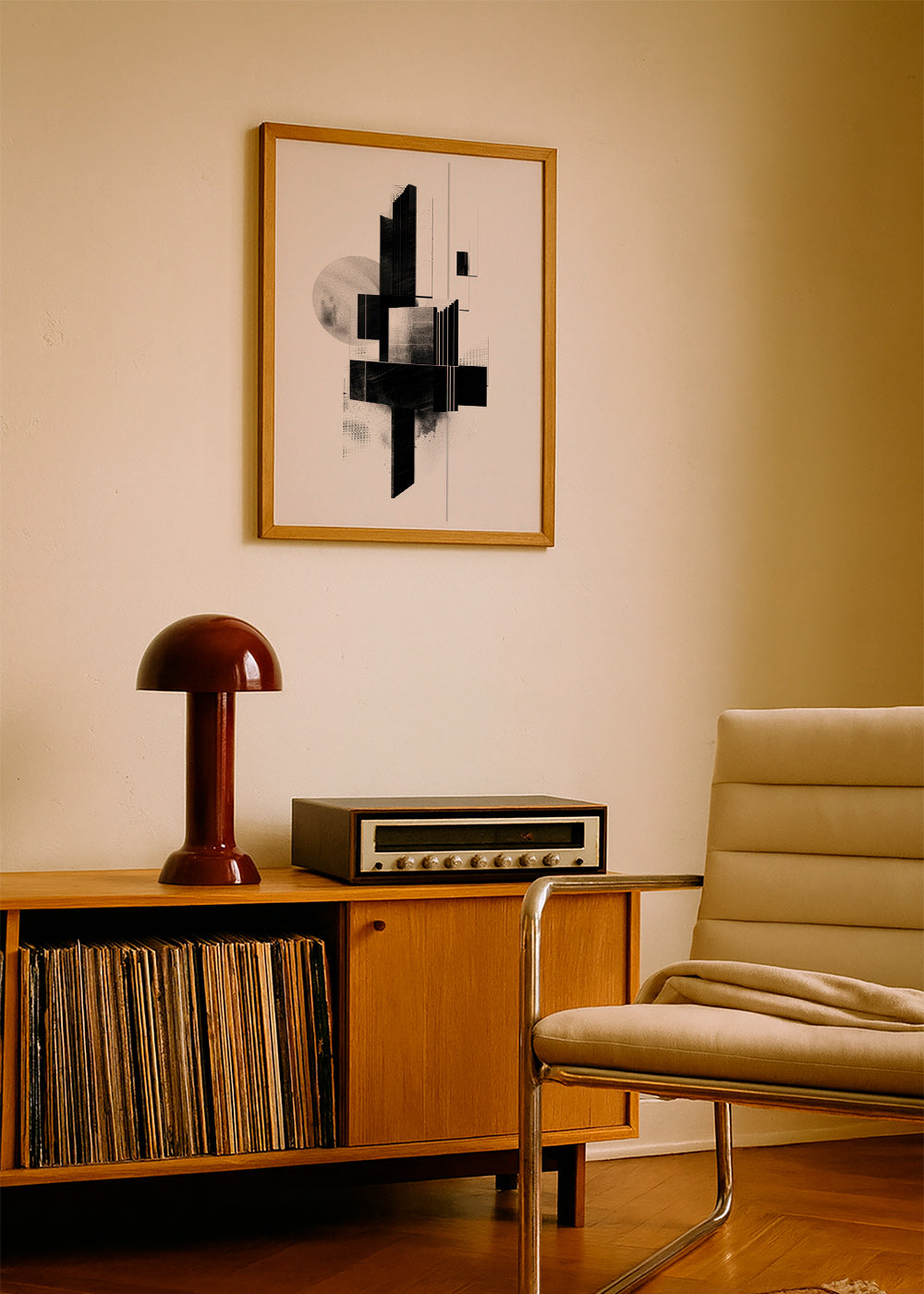 Geometrisk plakat med arkitektoniske sort-hvide former – Product1