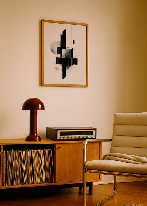 Geometrisk plakat med arkitektoniske sort-hvide former – Product1