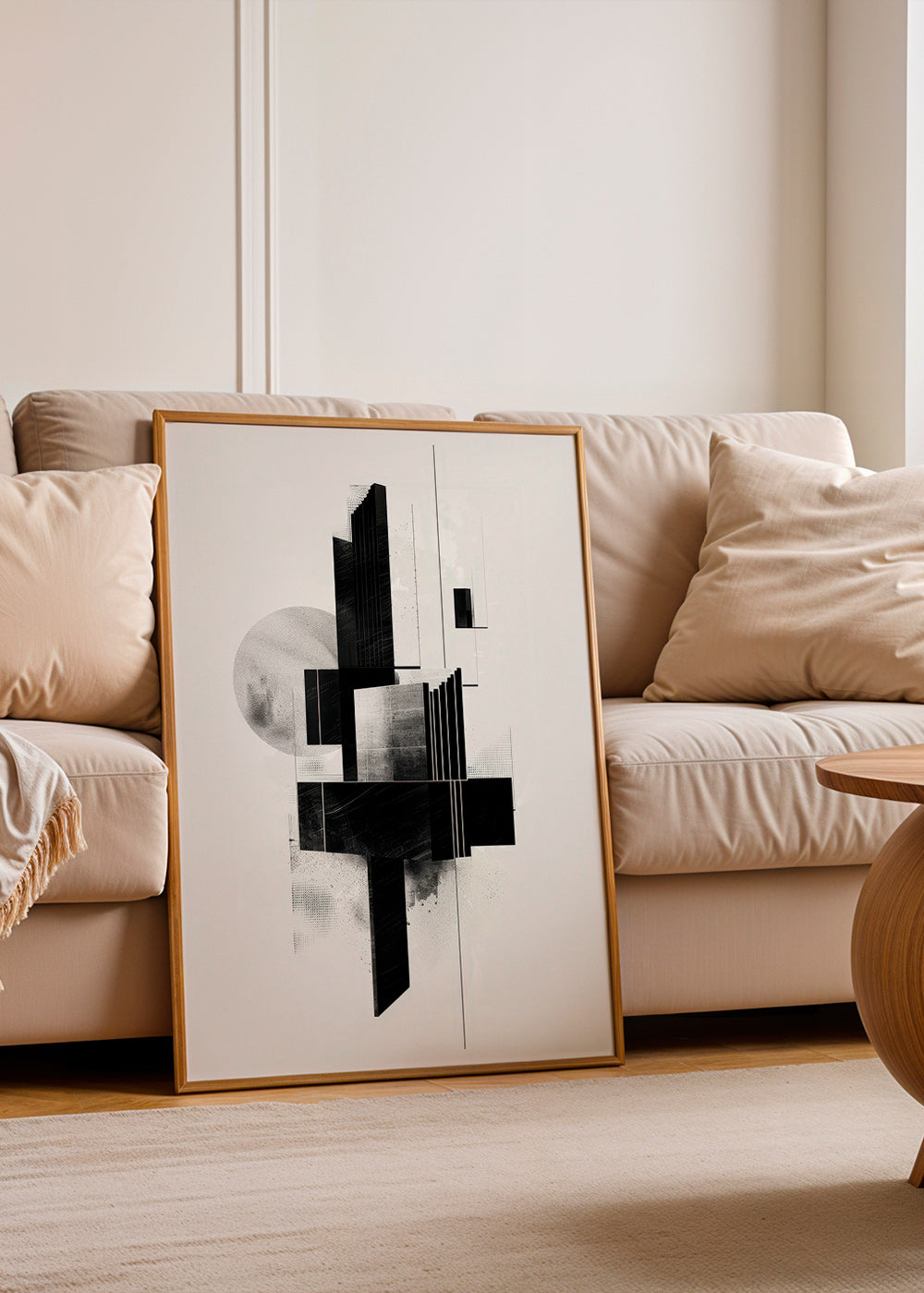 Geometrisk plakat med arkitektoniske sort-hvide former – Product3