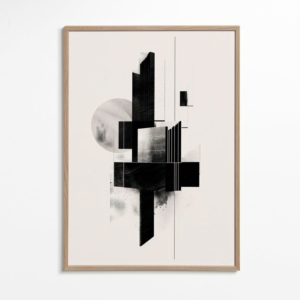 Geometrisk plakat med arkitektoniske sort-hvide former – Oak Frame