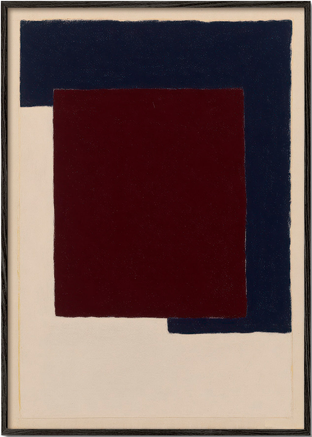 Abstrakt kunst med bordeaux og blå blokke – Black Frame