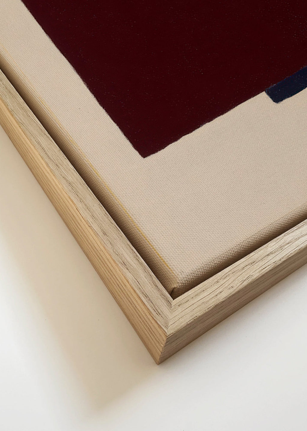 Abstrakt kunst med bordeaux og blå blokke – Canvas detail