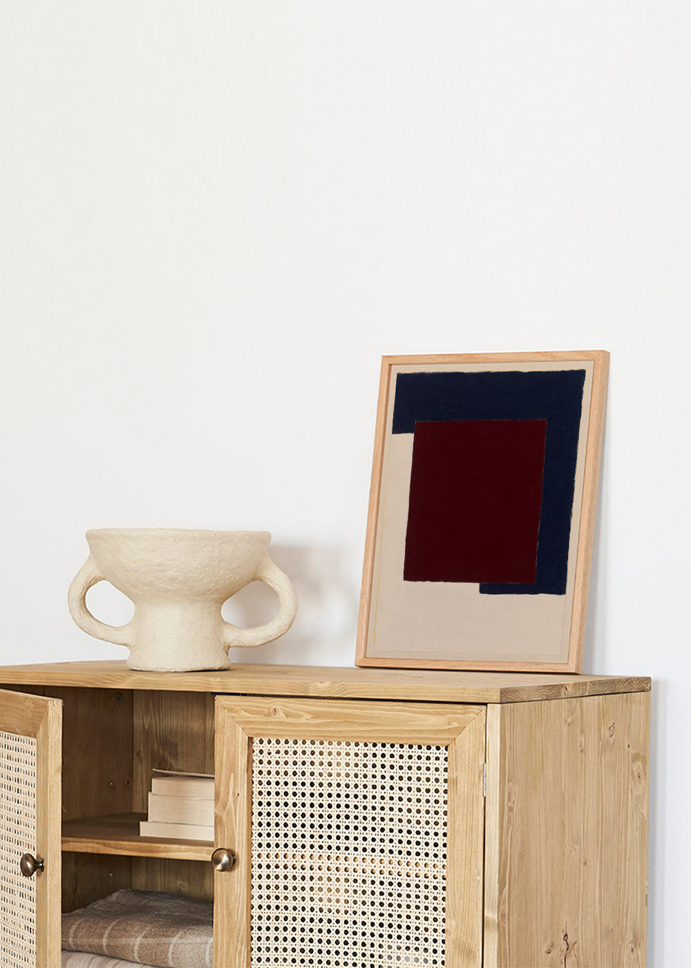 Abstrakt kunst med bordeaux og blå blokke – Product1