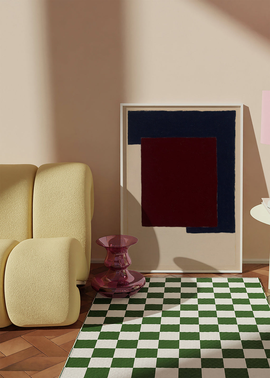 Abstrakt kunst med bordeaux og blå blokke – Product2