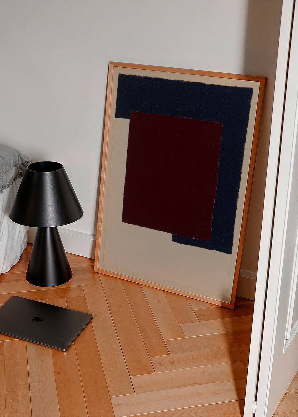 Abstrakt kunst med bordeaux og blå blokke – Product3