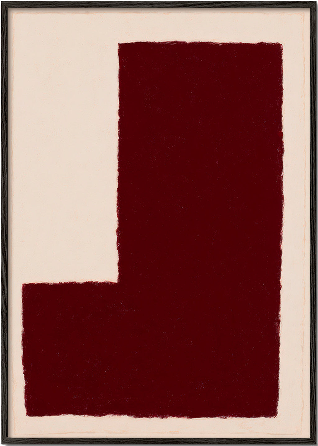 Abstrakt maleri med stor bordeaux blok – Black Frame