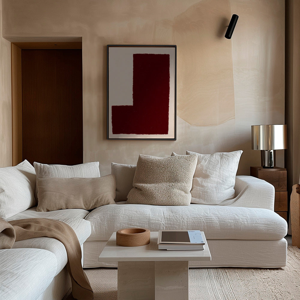 Abstrakt maleri med stor bordeaux blok – Canvas1