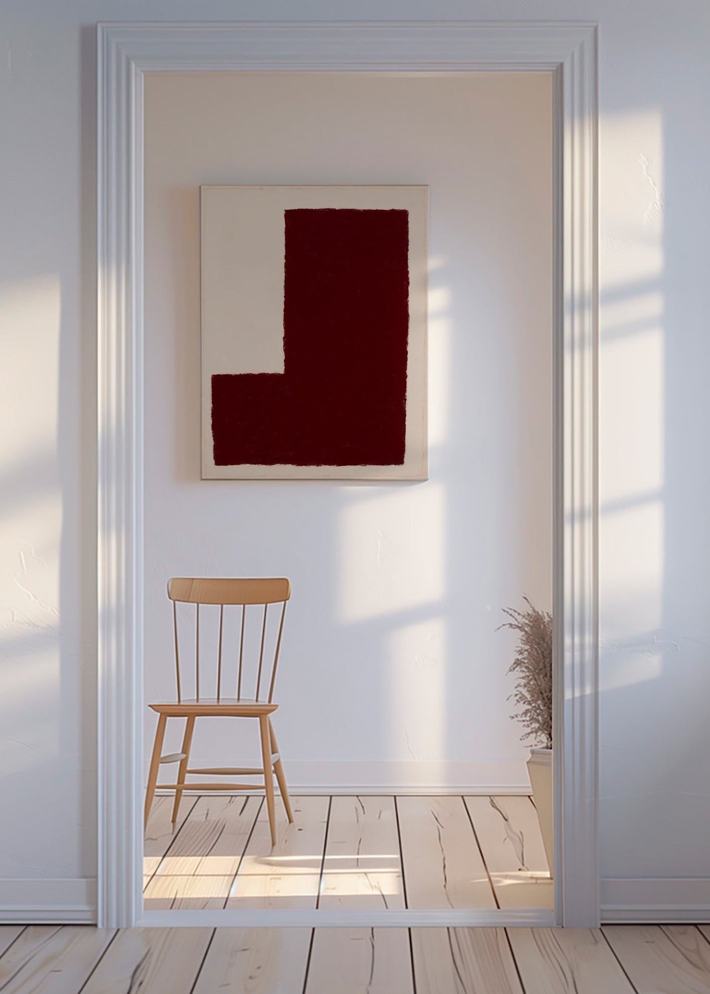 Abstrakt maleri med stor bordeaux blok – Canvas