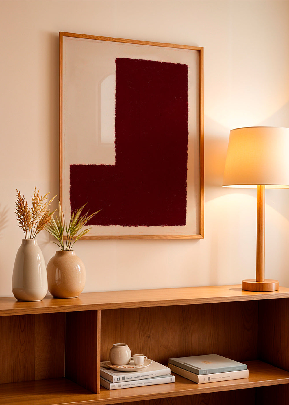 Abstrakt maleri med stor bordeaux blok – Product3