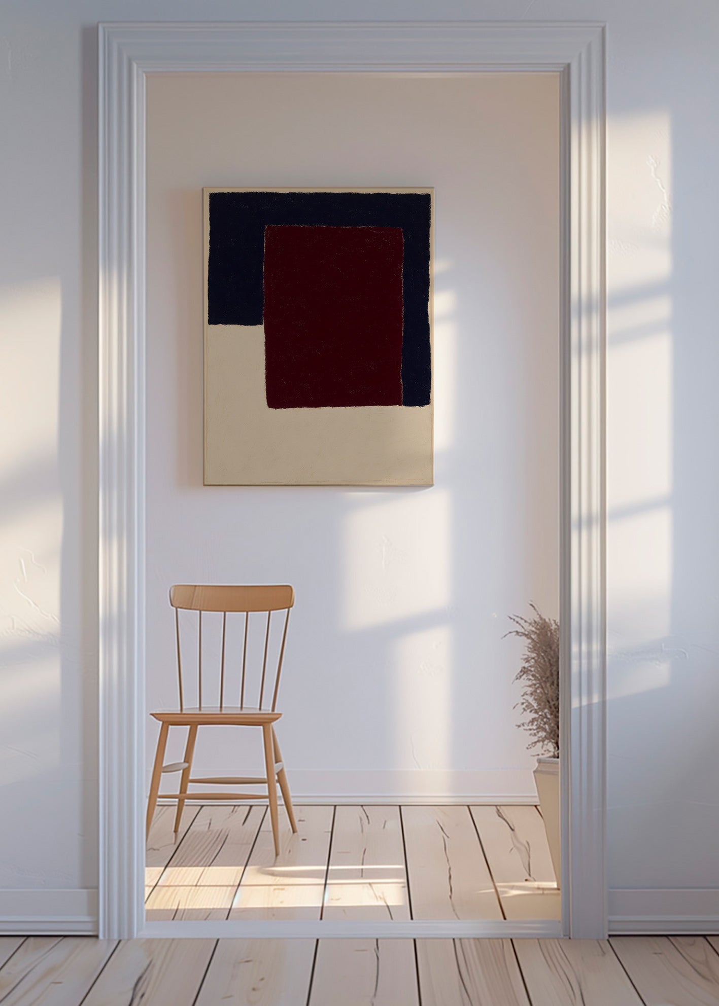 Abstrakt værk med bordeaux rektangel – Canvas