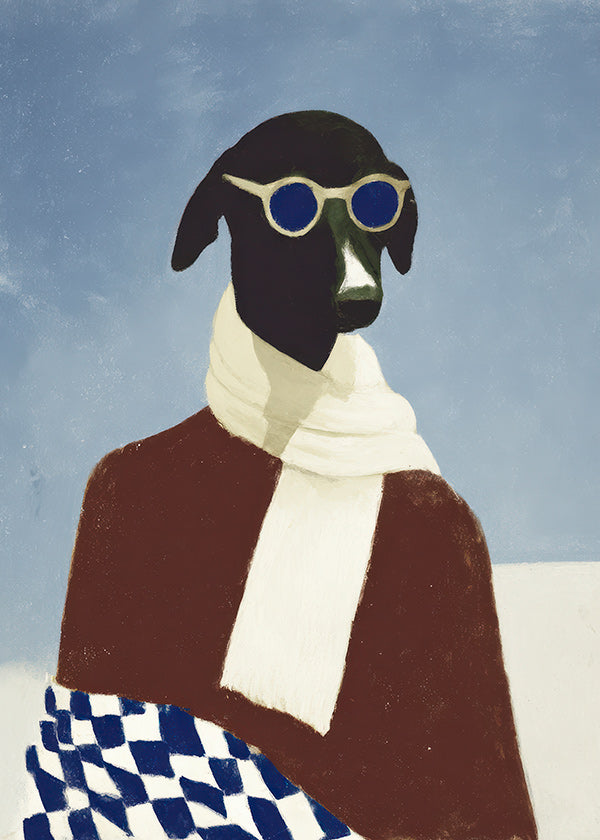 Plakat hund med vinterskjerf