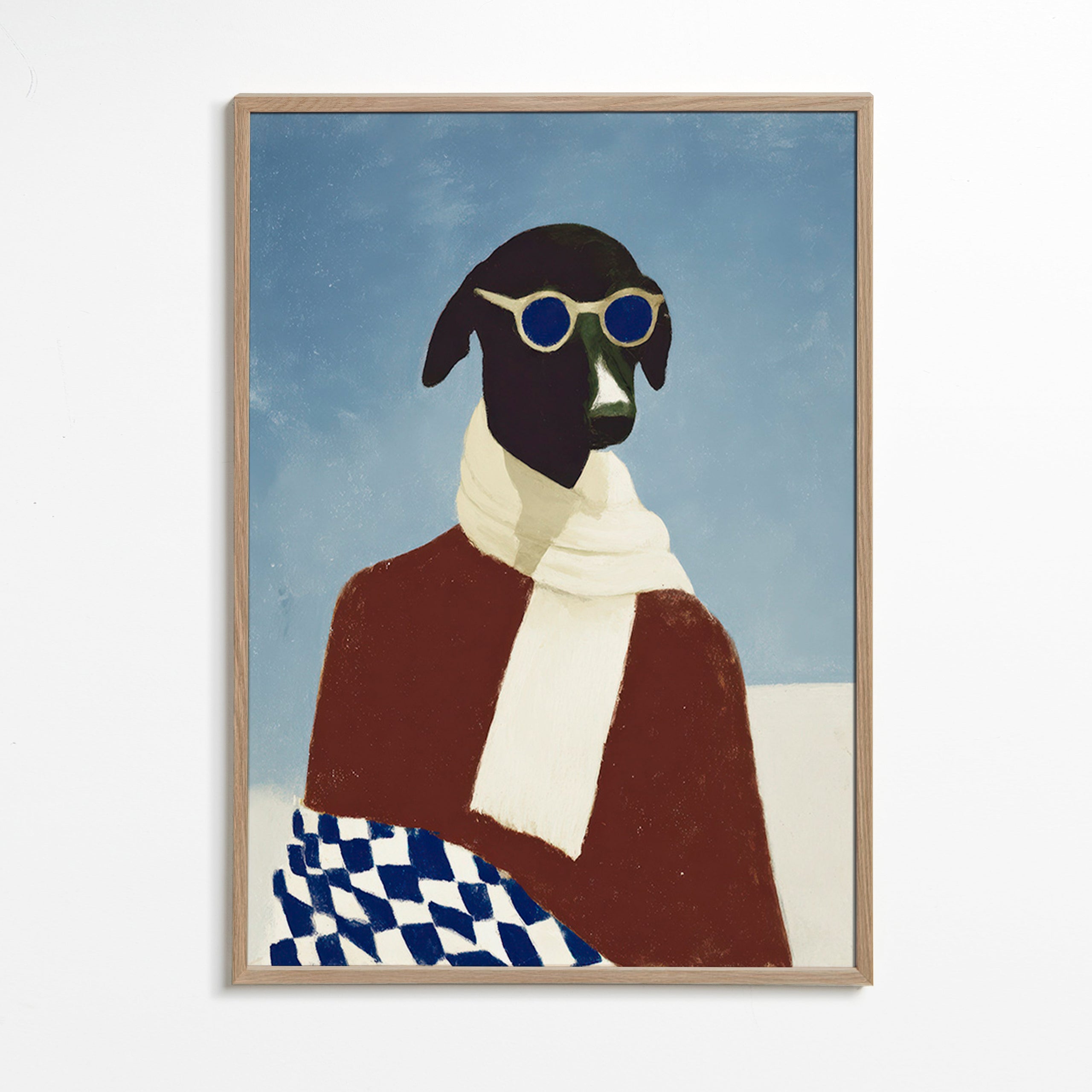 Plakat hund med vinterskjerf – Oak Frame