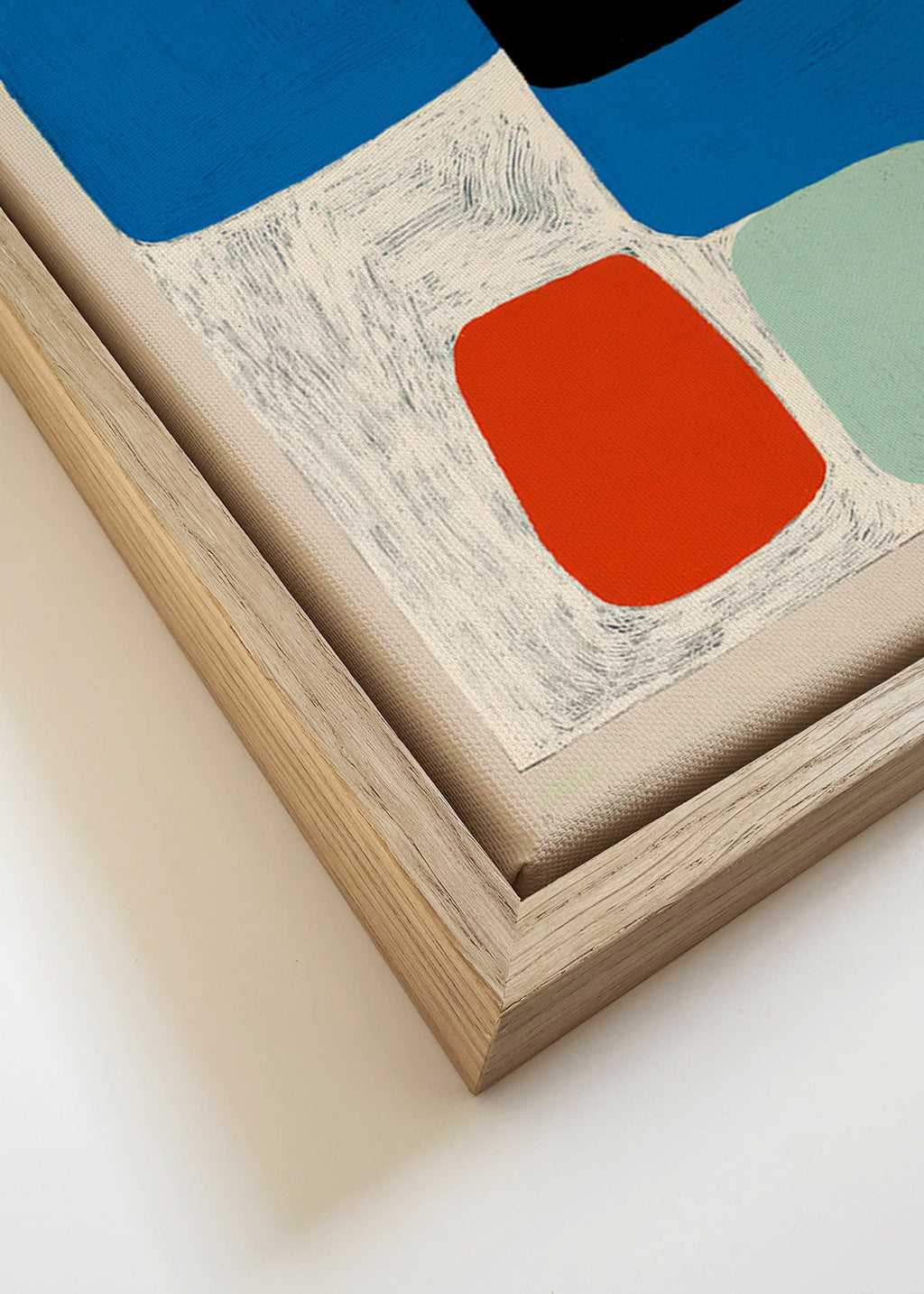 Abstrakt billede med blå former og sort blok – Canvas detail