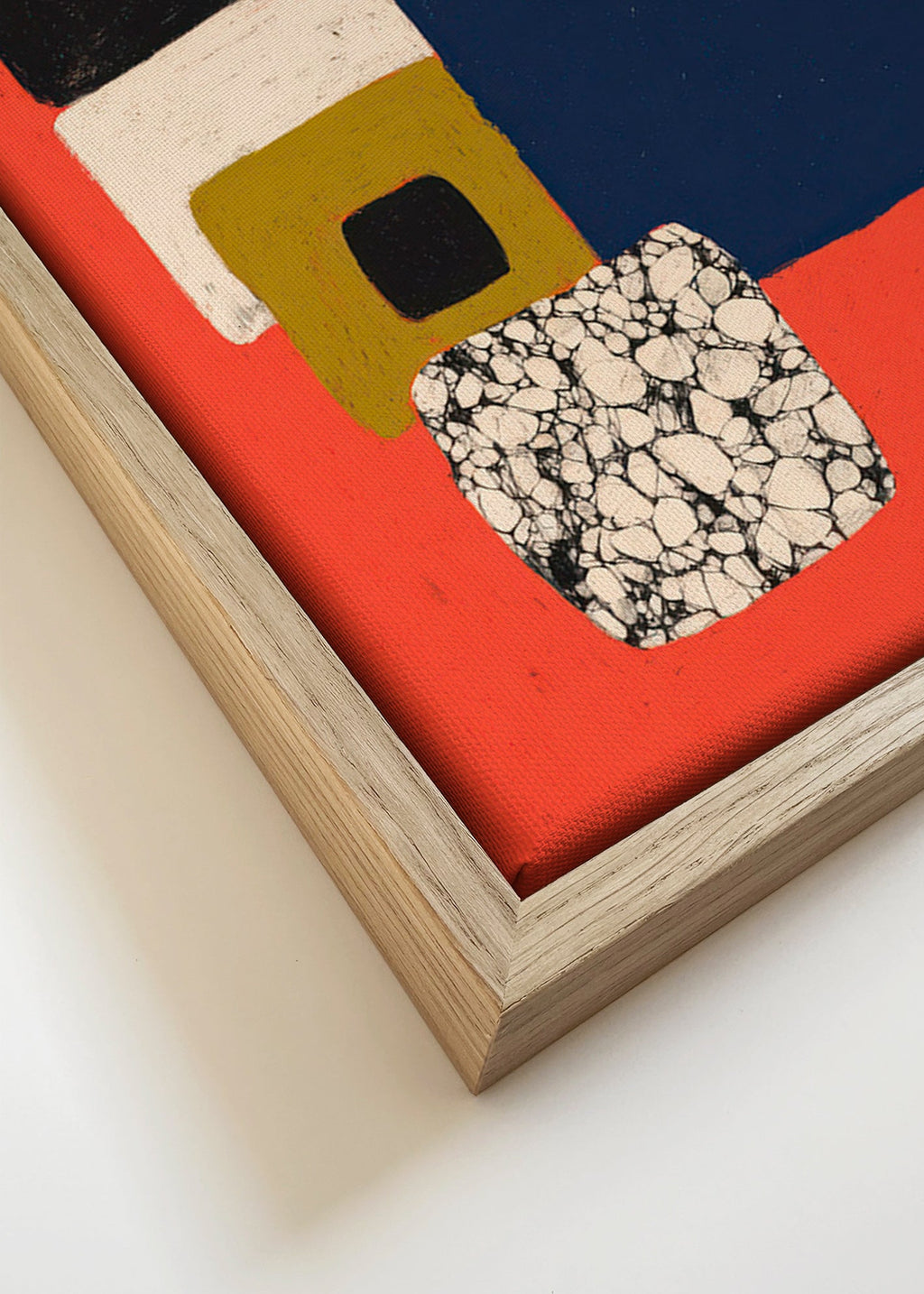 Geometrisk plakat med rød og blå blokke – Canvas detail