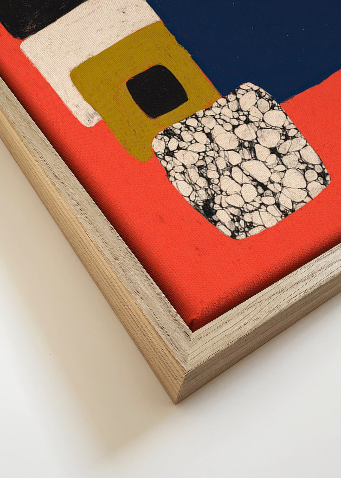 Geometrisk plakat med rød og blå blokke – Canvas detail