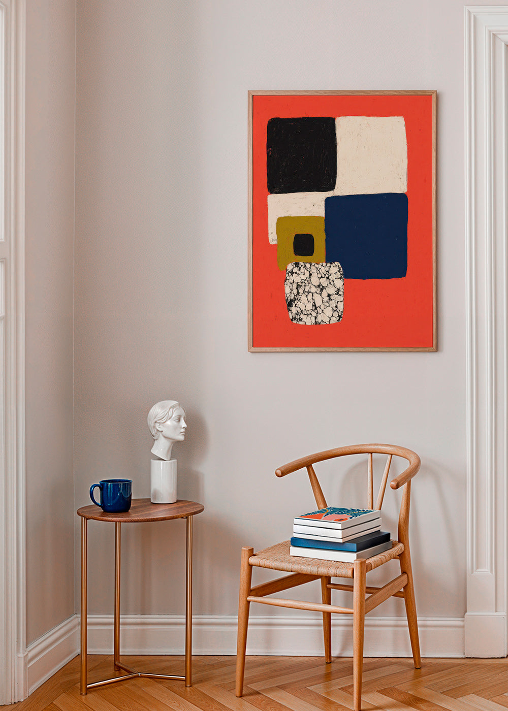 Geometrisk plakat med rød og blå blokke – Product1