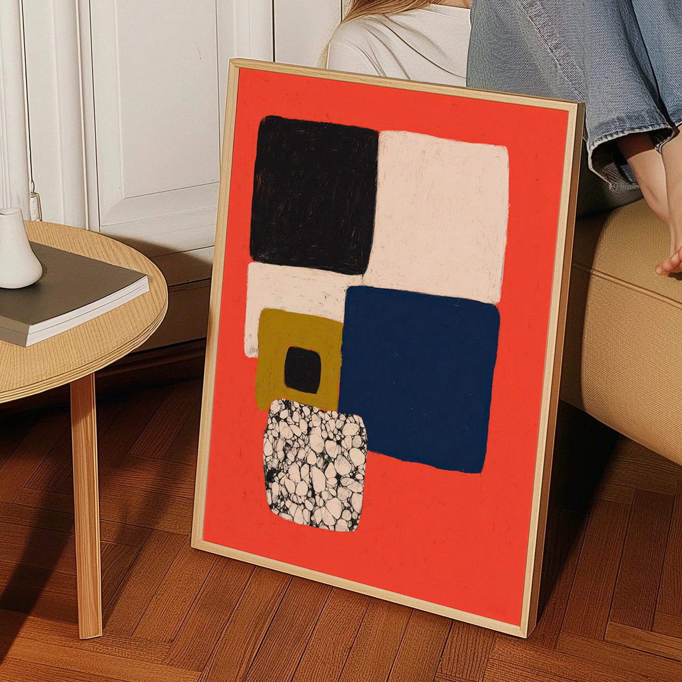 Geometrisk plakat med rød og blå blokke – Product2