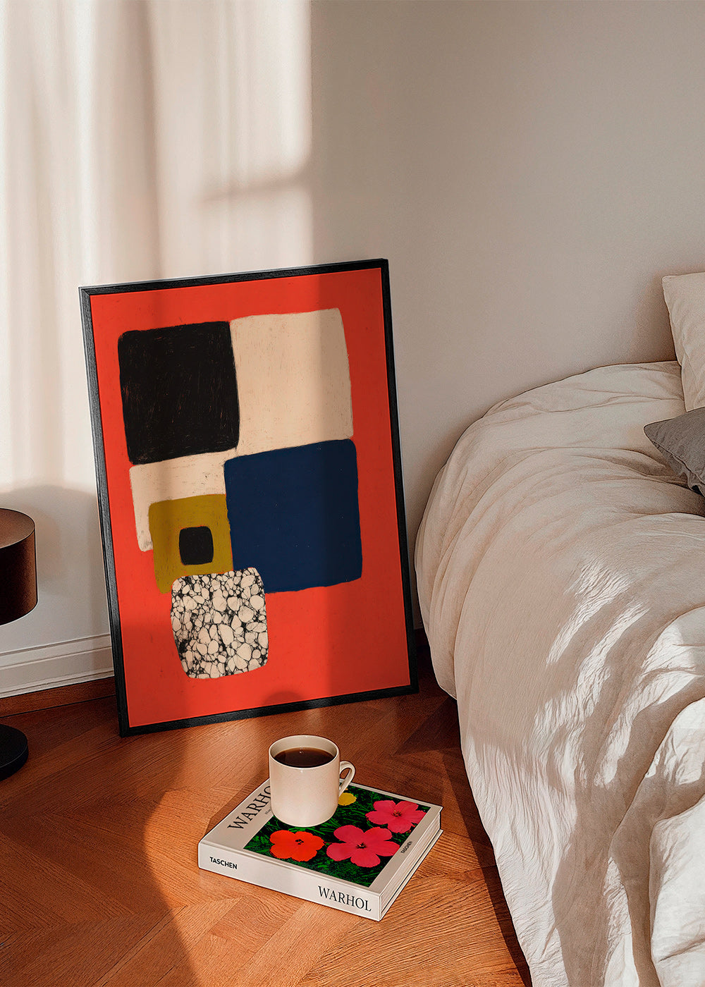 Geometrisk plakat med rød og blå blokke – Product3
