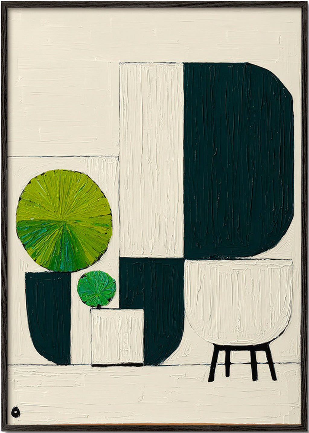 Botanisk plakat med geometriske bladmotiver – Black Frame