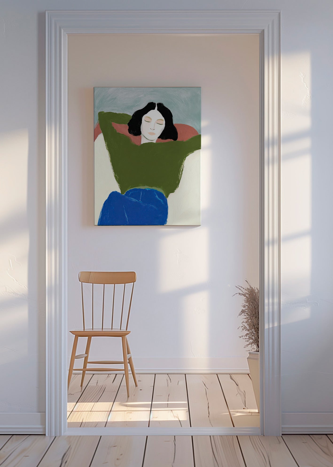 Liggende illustration med grøn sweater – Canvas
