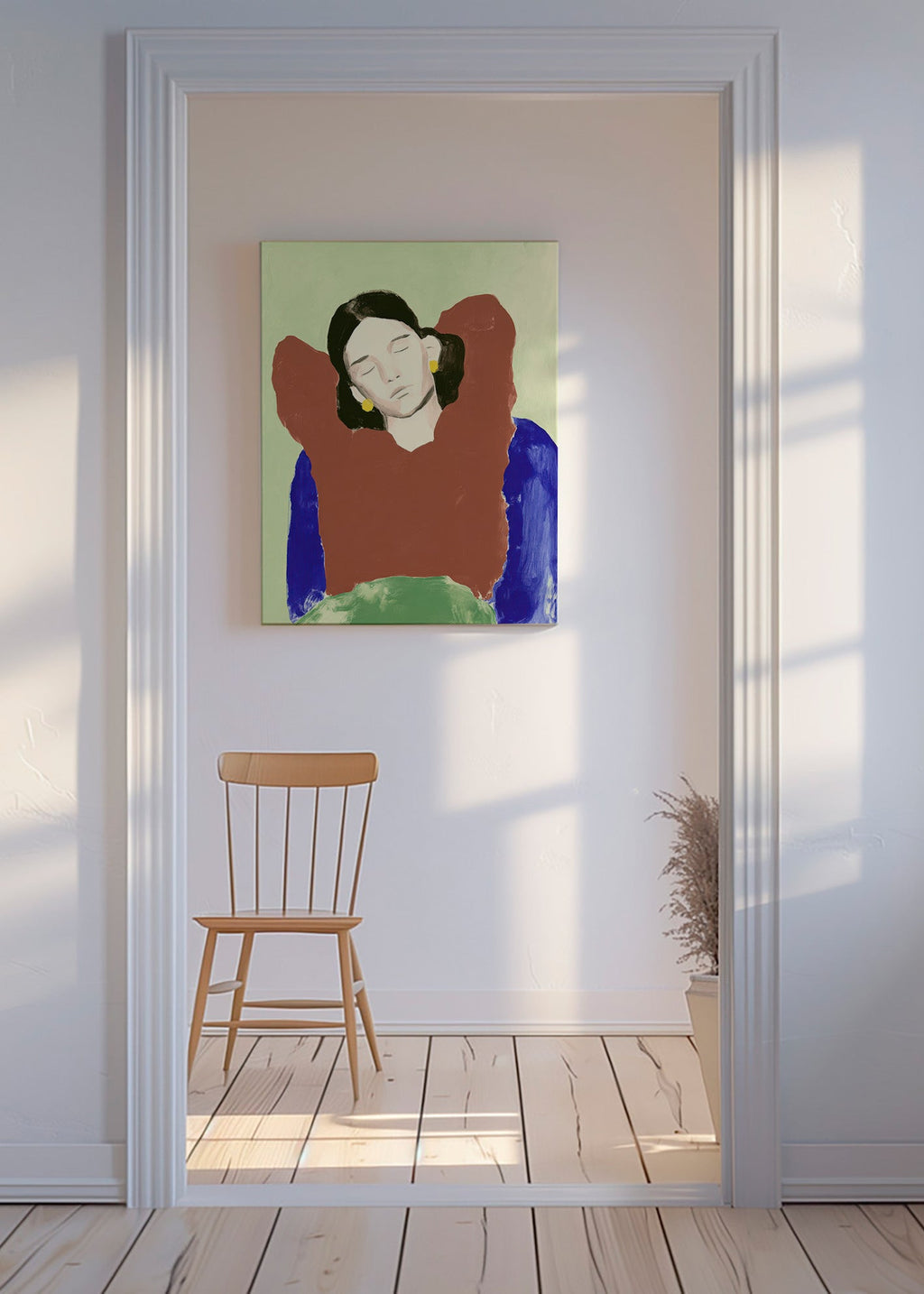 Illustration af liggende figur med roligt udtryk – Canvas