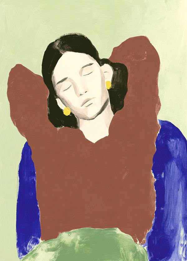 Illustration af liggende figur med roligt udtryk