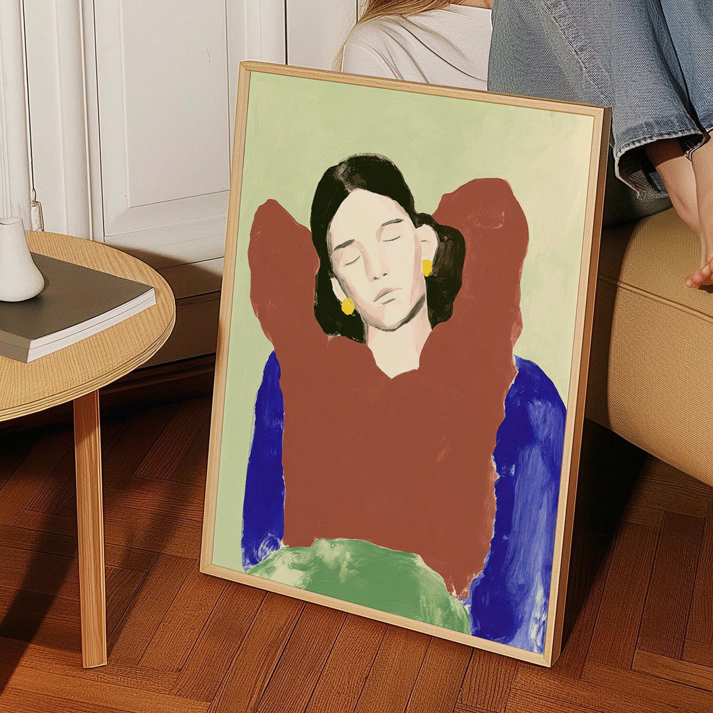 Illustration af liggende figur med roligt udtryk – Product2