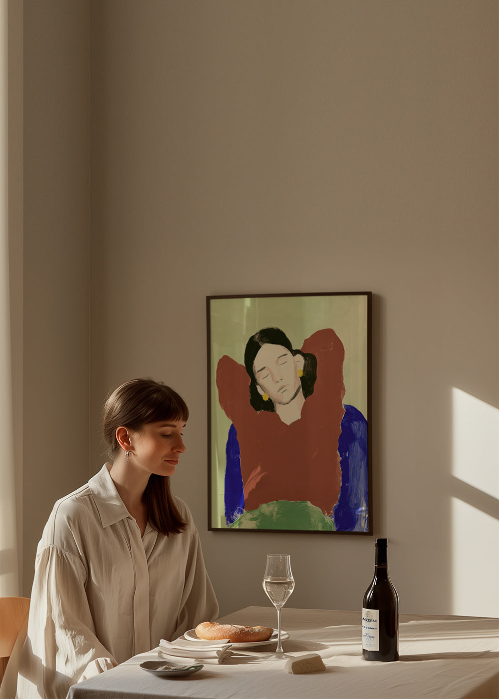Illustration af liggende figur med roligt udtryk – Product3