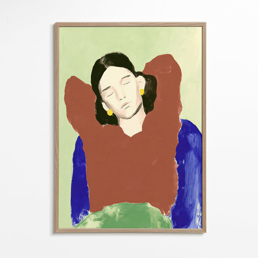 Illustration af liggende figur med roligt udtryk – Oak Frame