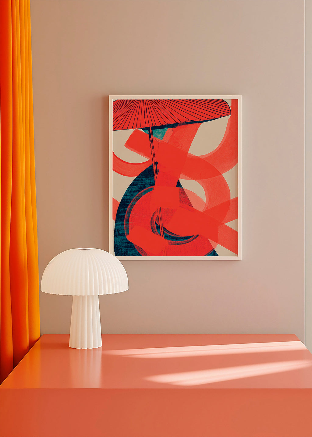 Abstrakt kunst med røde spiralformer og vertikal bevægelse – Product1