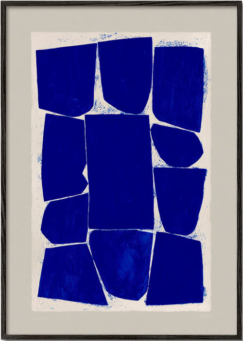 Abstrakt kunst med blå blokke – Black Frame