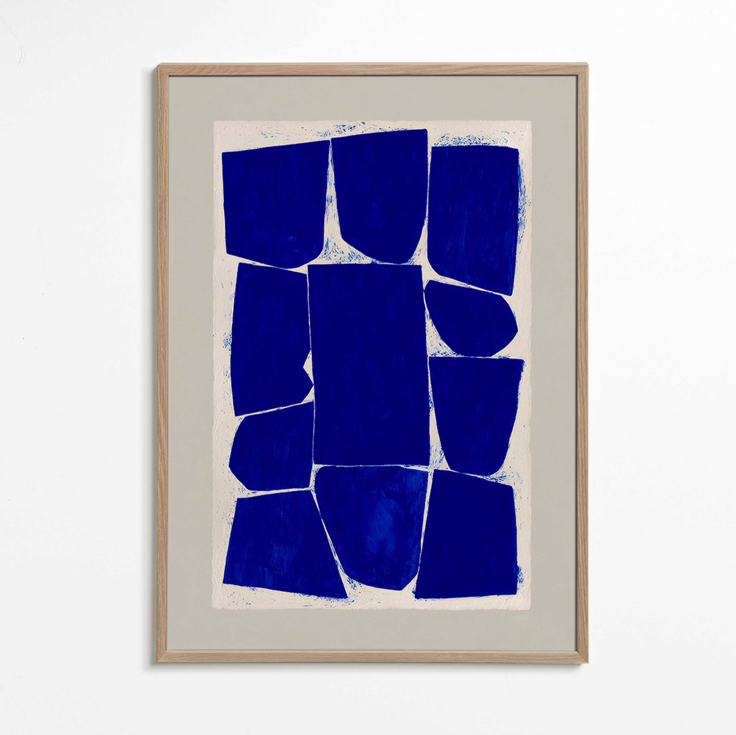 Abstrakt kunst med blå blokke – Oak Frame
