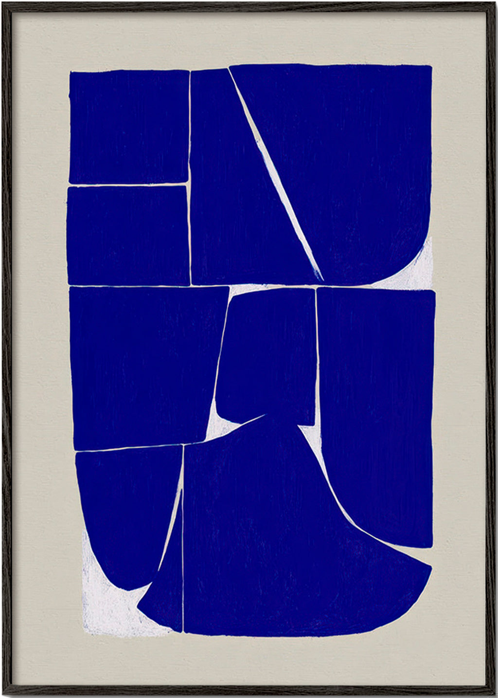 Geometrisk plakat i indigo med organiske blokke – Black Frame