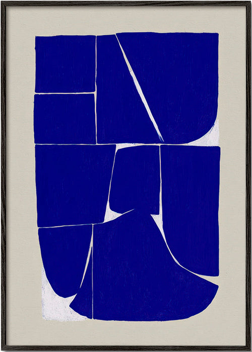 Geometrisk plakat i indigo med organiske blokke – Black Frame