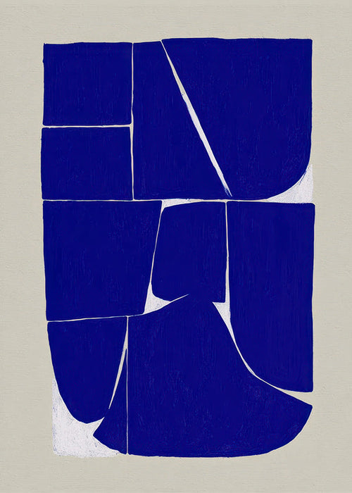 Geometrisk plakat i indigo med organiske blokke