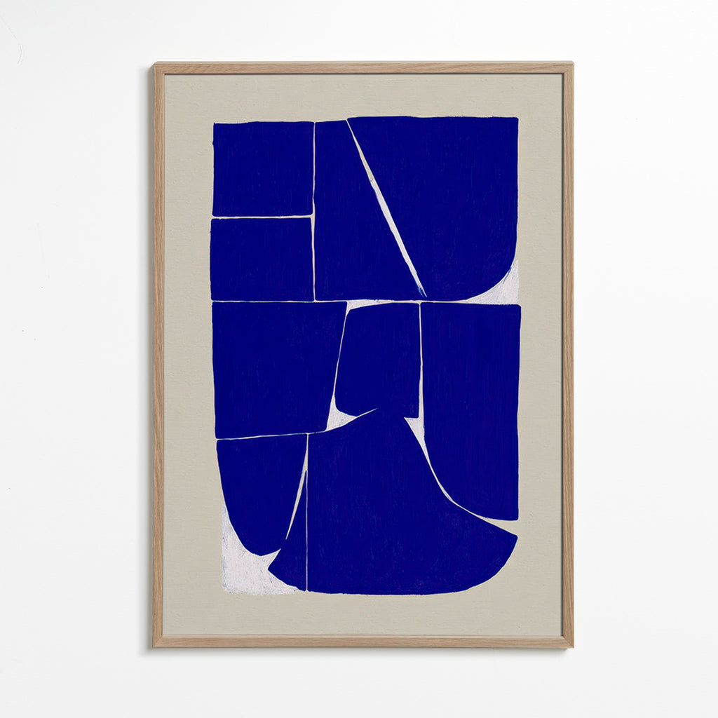 Geometrisk plakat i indigo med organiske blokke – Oak Frame