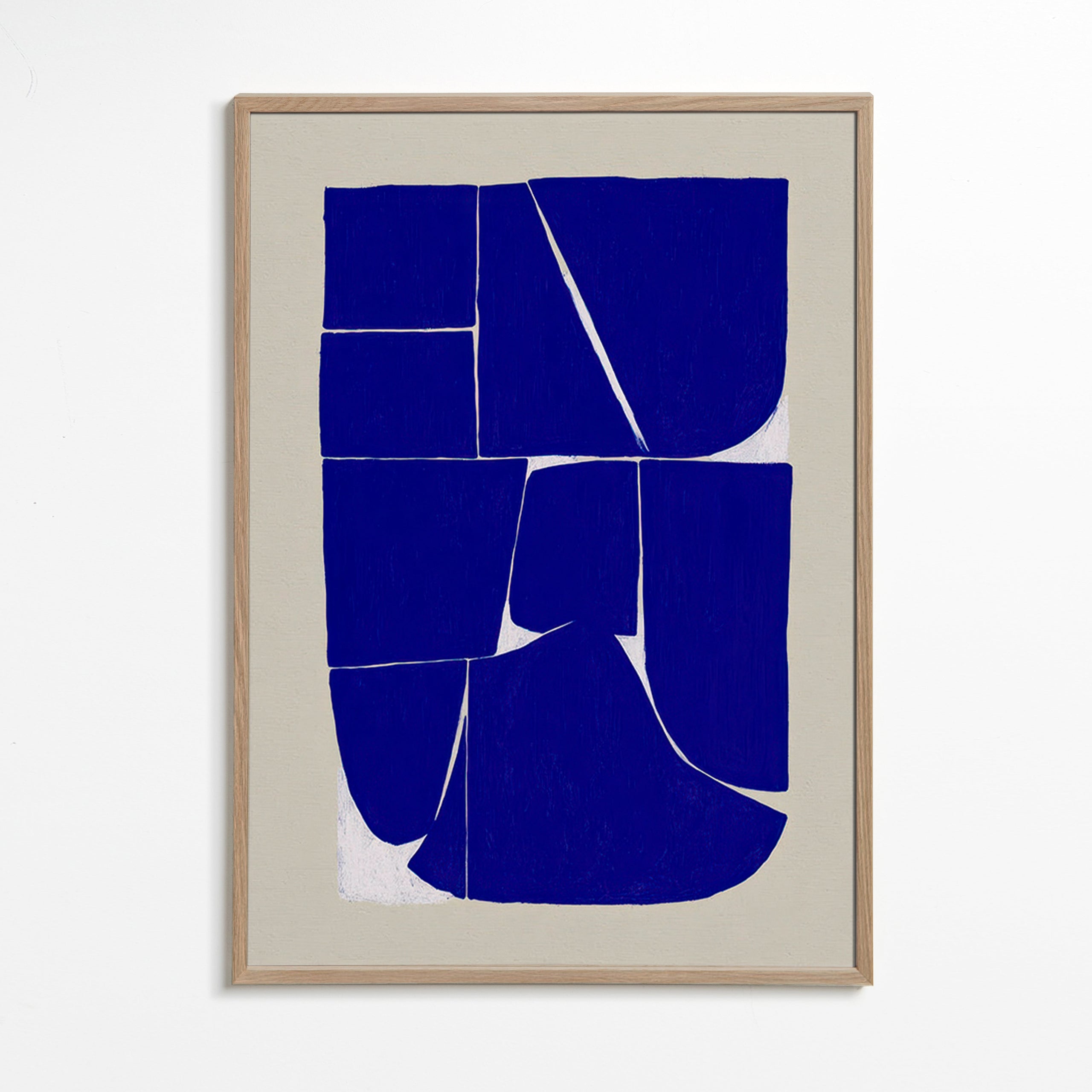Geometrisk plakat i indigo med organiske blokke – Oak Frame