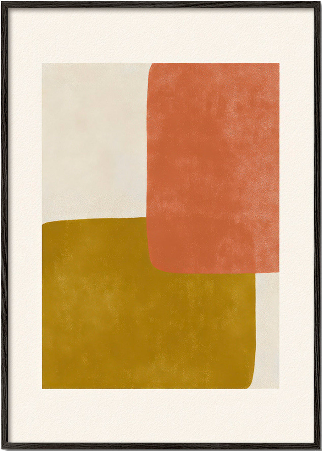 Abstrakt billede med terracotta og okker blokke – Black Frame